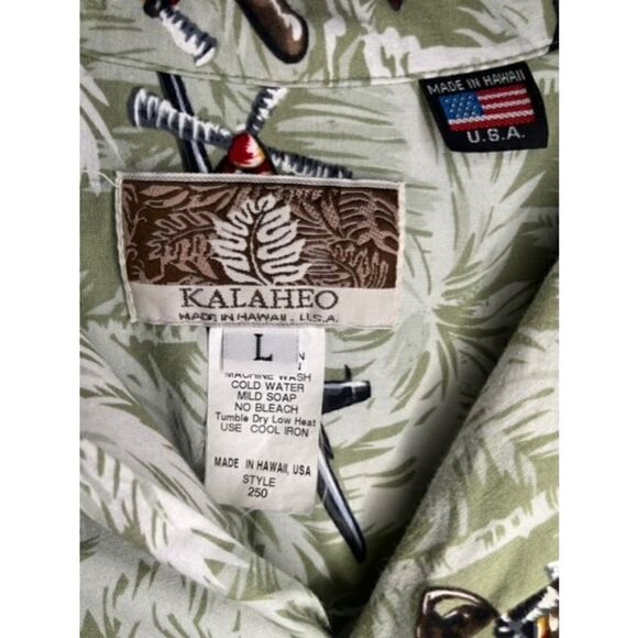 Kalaheo Hawaiian Bomber Green Palm Tree Shirt Fighter Plane Pearl Harbor Large - Picture 5 of 5